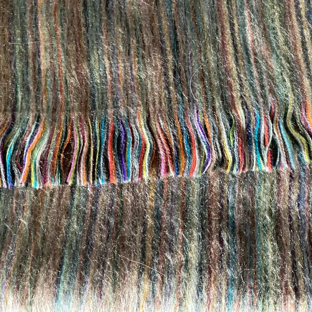 Handmade Shupaca Striped Alpaca Rainbow Fringe Y2K Office Boho Scarf 76